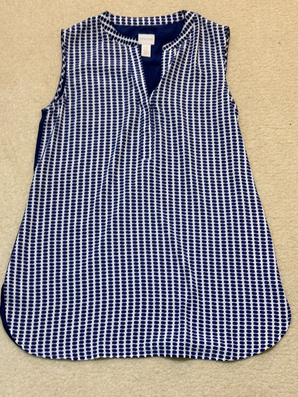 Chico's Navy and White Dot-Grid Tunic Blouse